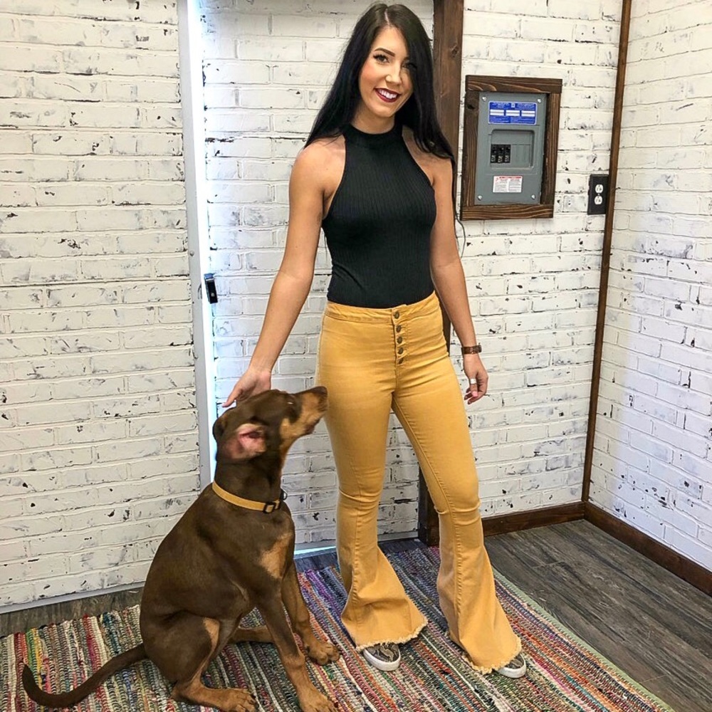 NWOT boutique Mustard bell bottoms